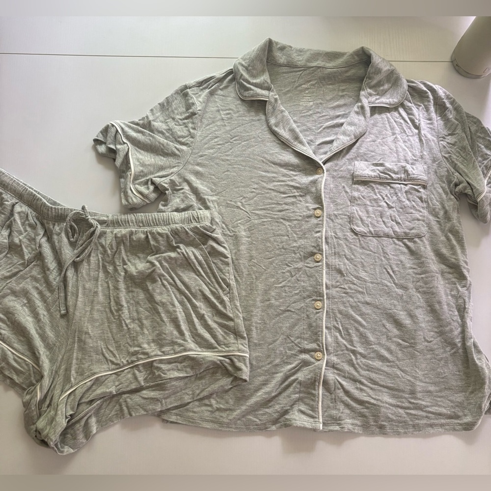 Auden Light Grey Button-Down Kids Pajama Top and Shorts